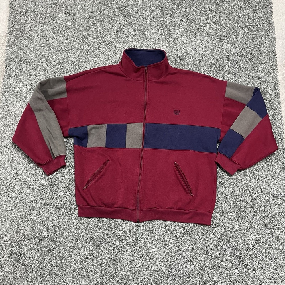 Vintage USA Olympic Fleece Track Jacket Mens XL Red Full Zip Colorblock